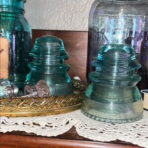 Vintage Glass Insulator Decor - Teal PLEASE SEND OFFERS